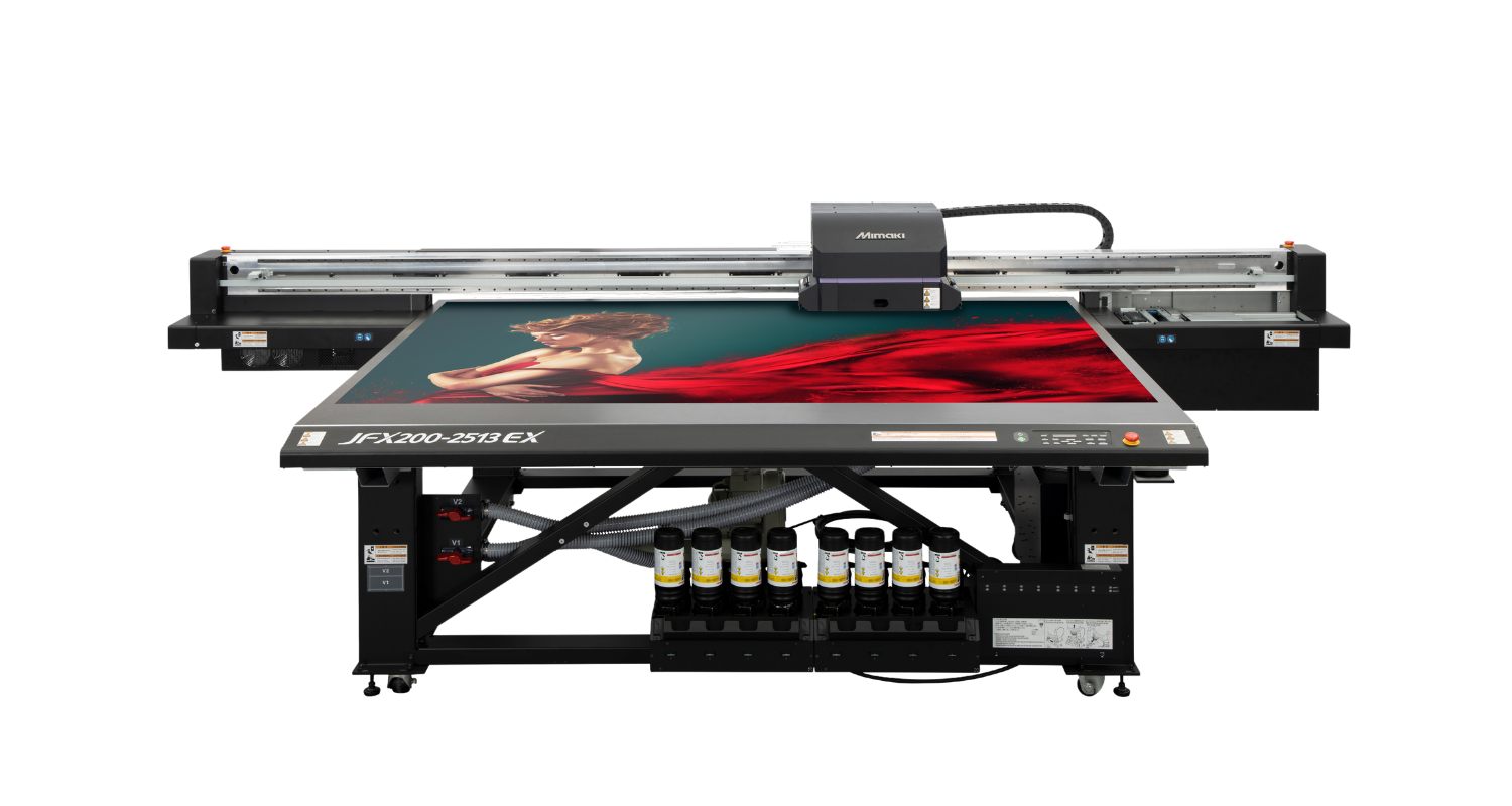 A Mimaki JFX200-2513EX 8' x 4' flatbed UV printer