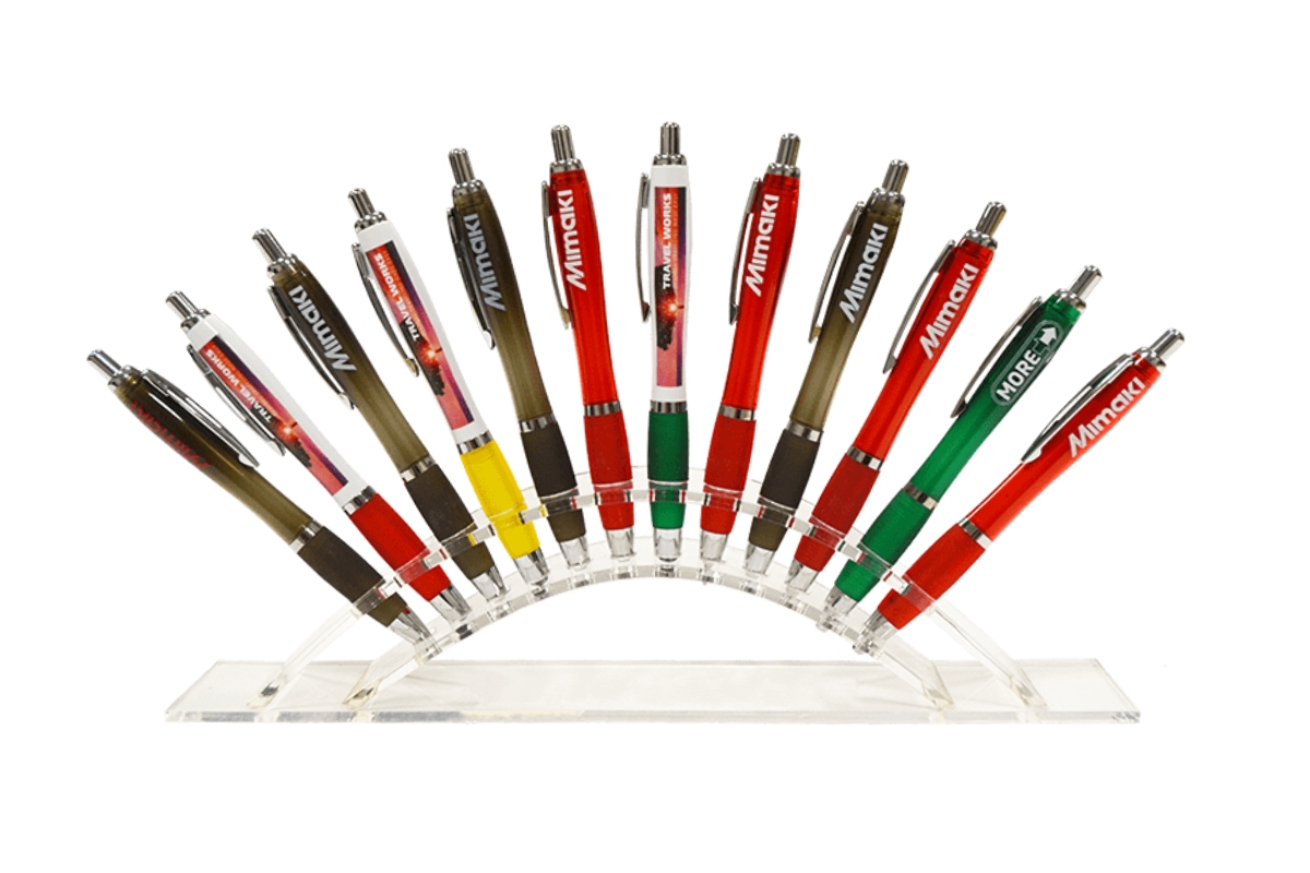 A series of promotional pens printed on a Mimaki UJF UV printer