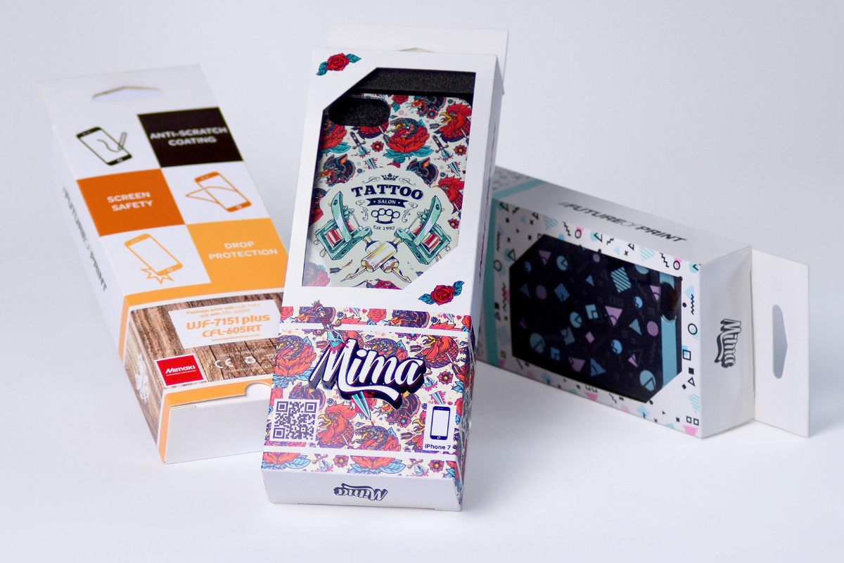 Packaging prototypes created with a Mimaki flatbed cutter