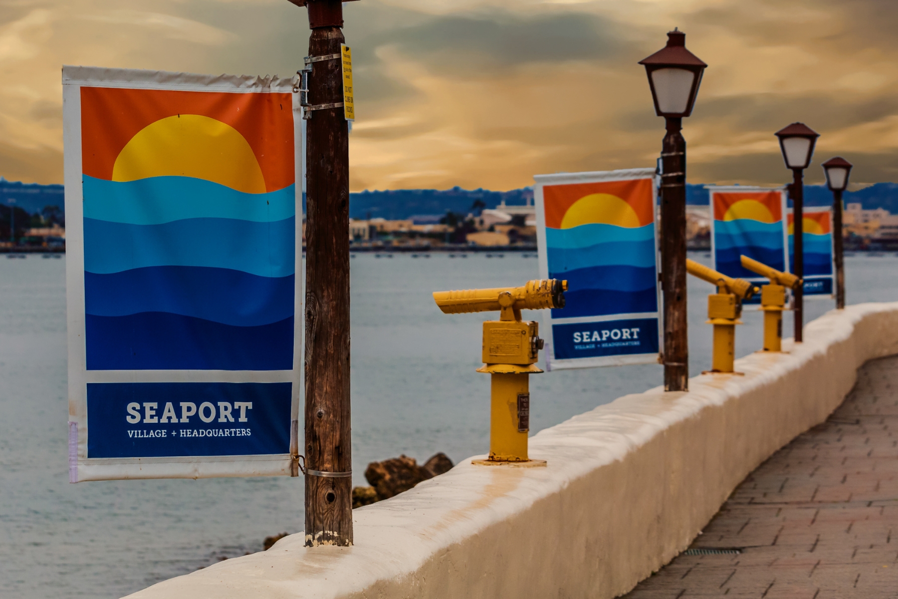 Printed banners on a sea wall