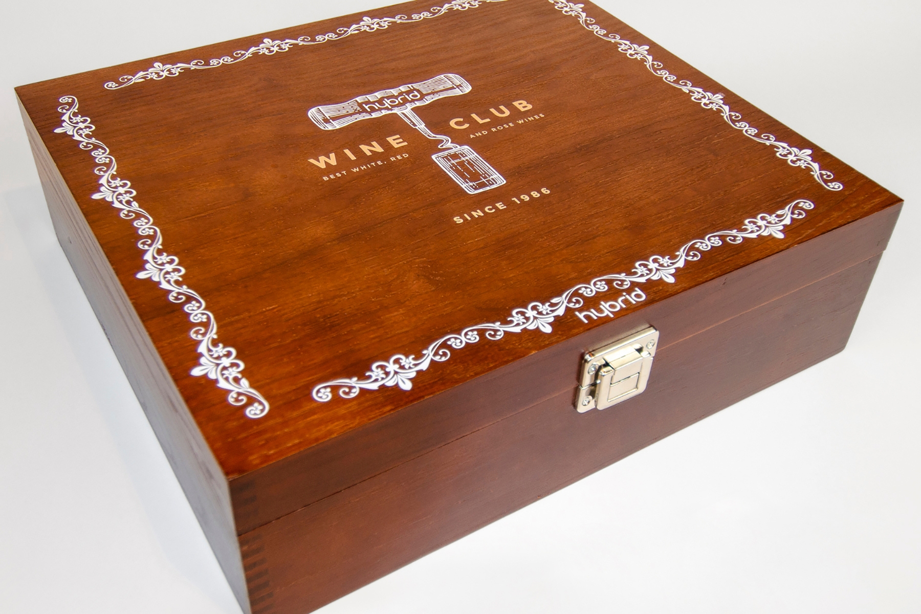 A wooden box printed with a Mimaki UV printer