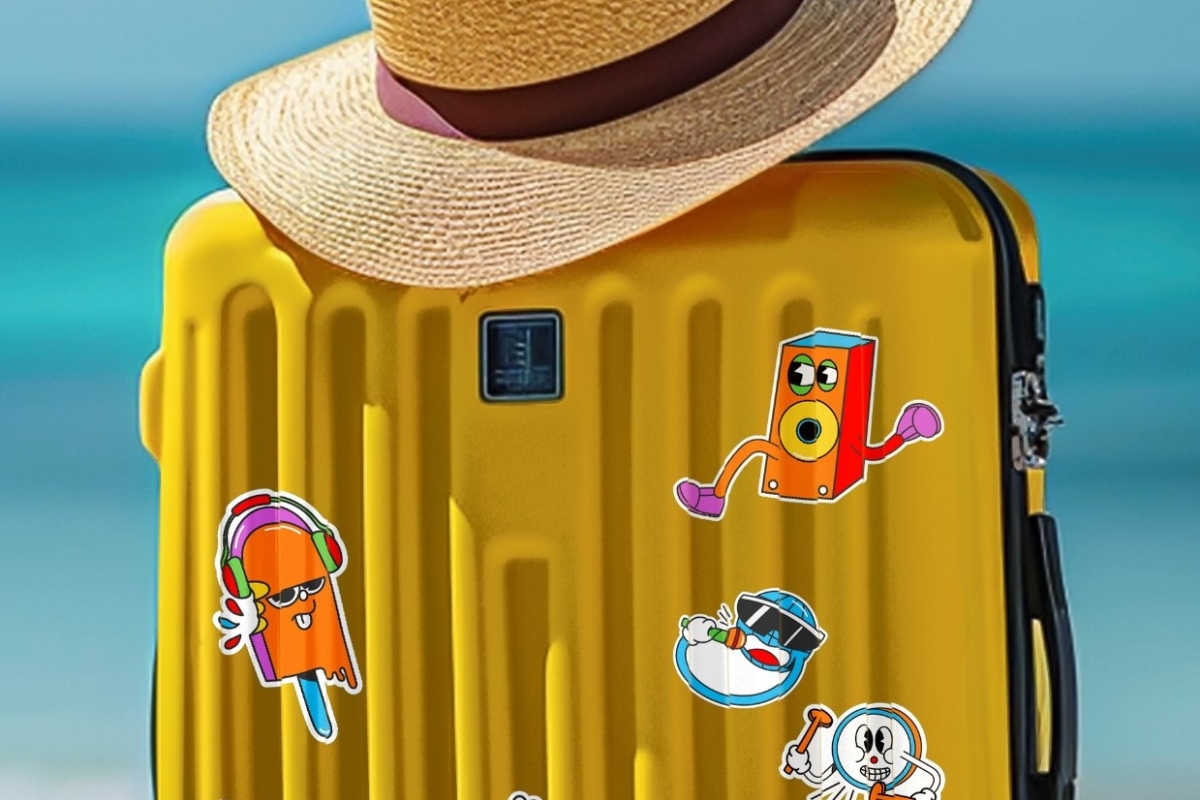 Print and cut stickers on a suitcase produced by a Mimaki vinyl printer cutter