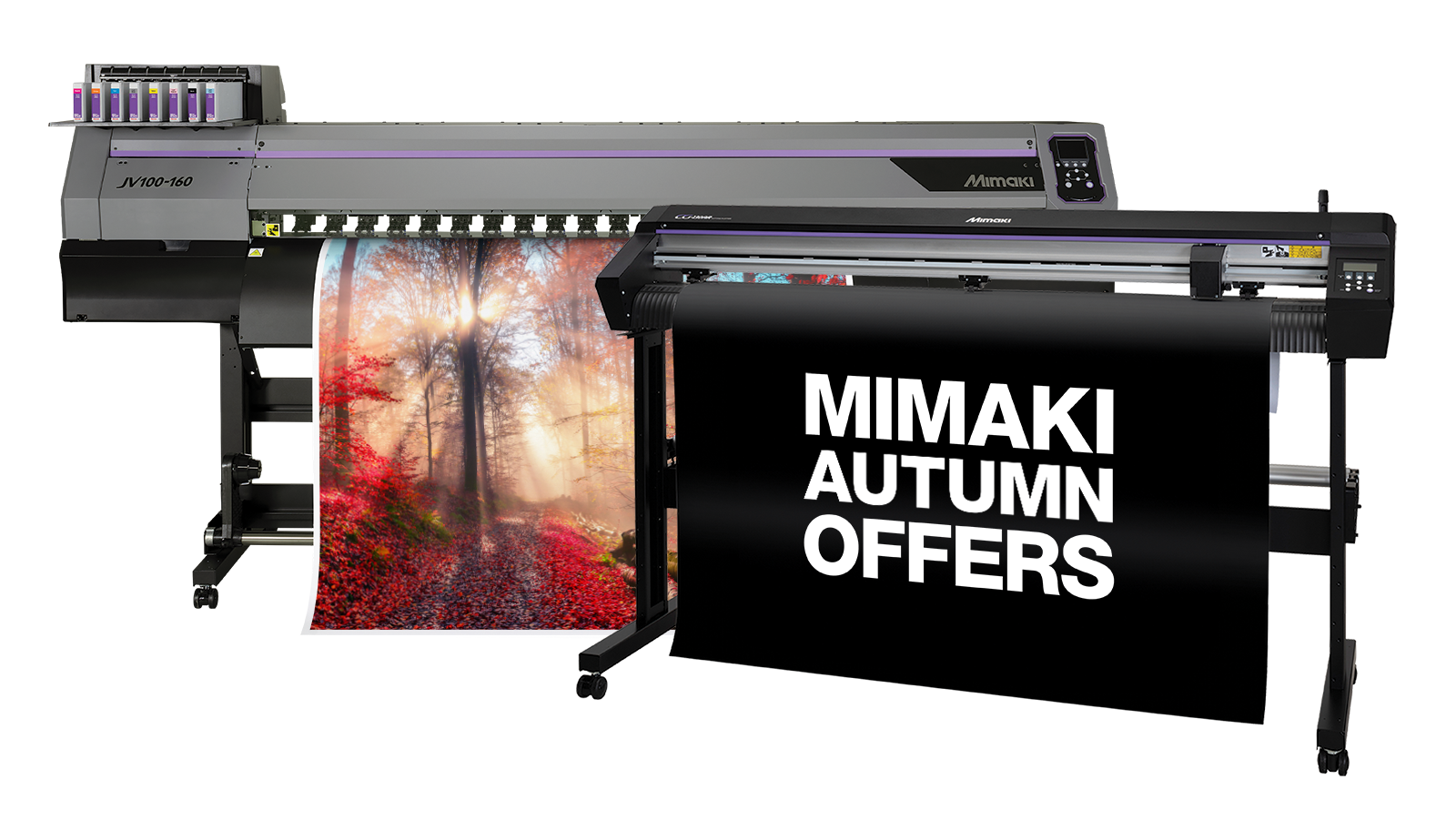 Mimaki JV100-160 solvent printer with free Mimaki CG-130AR vinyl cutter