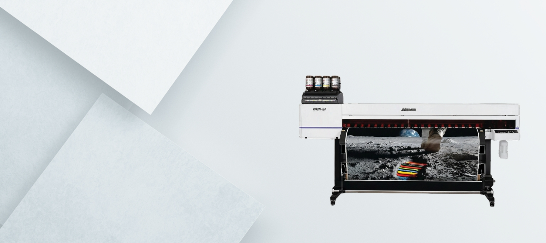 Mimaki UJV200 uv printer on a geometric background